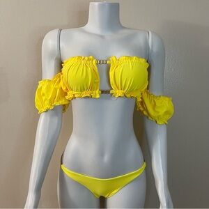 Yellow summer  top and bottom two piece bikini set